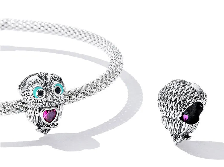 sparkling owl charm with pink heart crystal