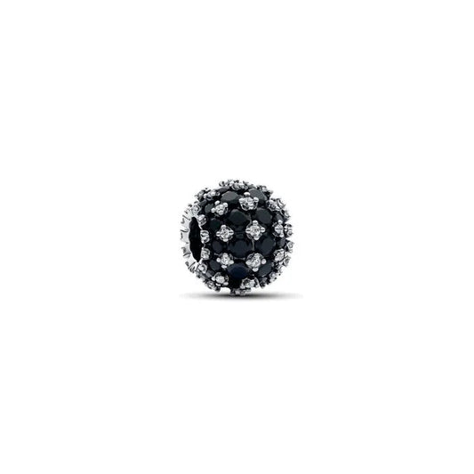 Sparkling Pave Round Black Charm - Black pave round charm, adding a sleek and stylish touch to bracelets.