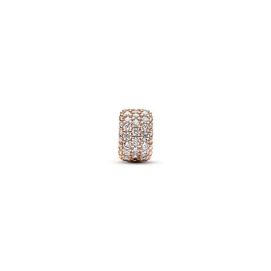 Sparkling Pave Triple Row Charm Pandora Rose - Triple row pave charm in Pandora Rose, adding elegance and sparkle.