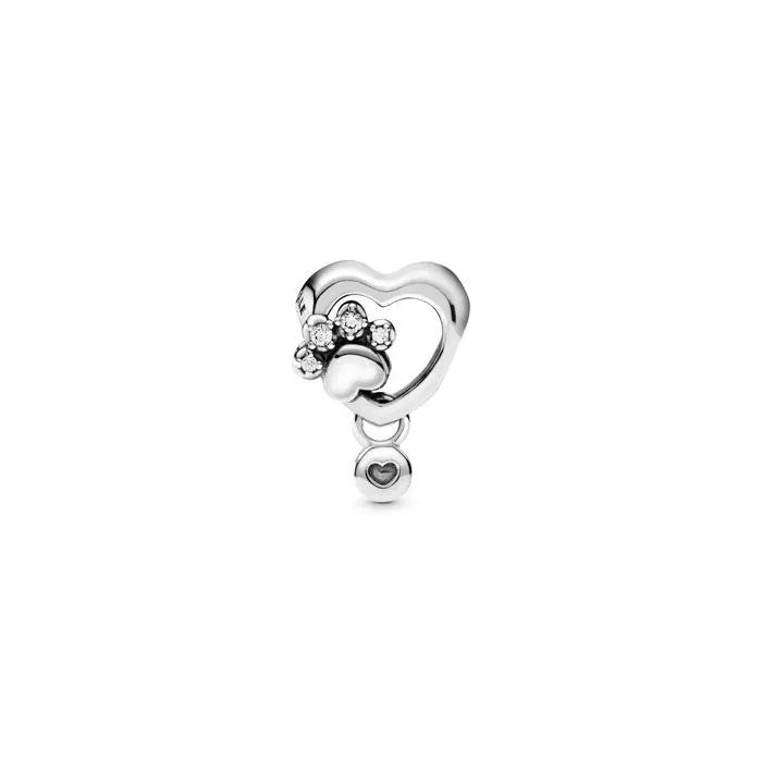 Sparkling Paw Print Heart Charm - Shimmering paw print heart charm, celebrating the love for furry friends.