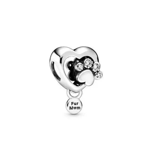 Sparkling Paw Print Heart Charm - Adorable heart charm with paw print, adding a loving touch to any bracelet.