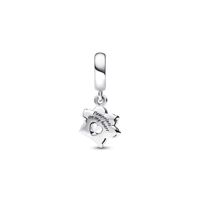 Sparkling Pet Paw Print Dangle Charm - Adorable pet paw print dangle with sparkle, perfect for animal lovers.