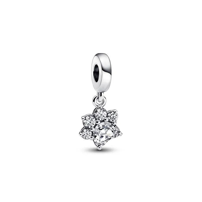 Sparkling Pet Paw Print Dangle Charm - Charming paw print charm with sparkle, celebrating love for pets.