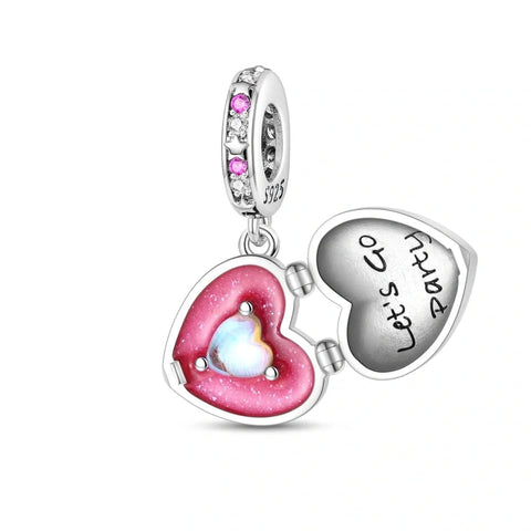 Sparkling Pink Heart Locket with 'Let's Go Party' Inner Heart Charm - Sparkling Pink Heart Locket with 'Let's Go Party' Inner Heart Charm