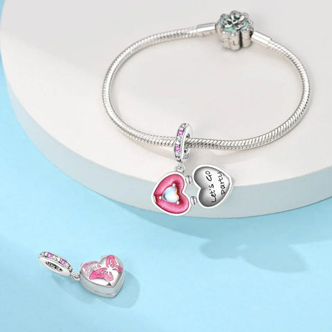 Sparkling Pink Heart Locket with 'Let's Go Party' Inner Heart Charm - Sparkling Pink Heart Locket with 'Let's Go Party' Inner Heart Charm
