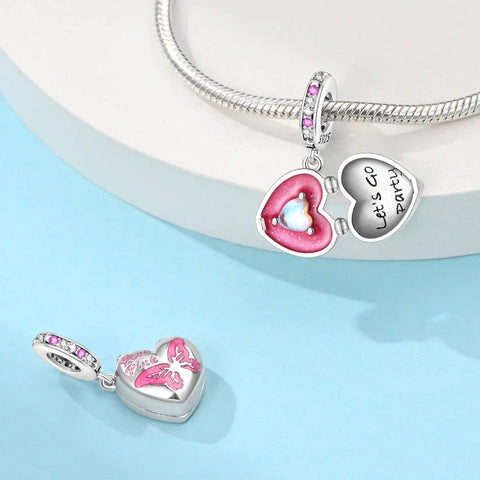 Sparkling Pink Heart Locket with 'Let's Go Party' Inner Heart Charm - Sparkling Pink Heart Locket with 'Let's Go Party' Inner Heart Charm