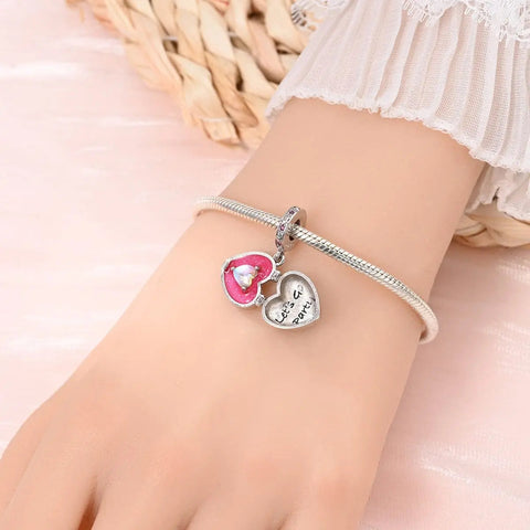 Sparkling Pink Heart Locket with 'Let's Go Party' Inner Heart Charm - Sparkling Pink Heart Locket with 'Let's Go Party' Inner Heart Charm