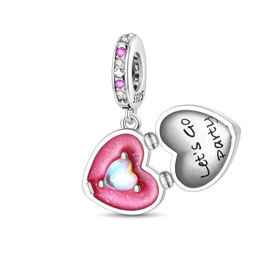 jewlouli sparkling pink heart locket with lets go party inner heart pandora charm jewelry fits pandora bracelet