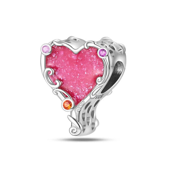 Sparkling Pink Heart Charm with Elegant Stones - A heart-shaped pink charm adorned with sparkling stones, perfect for charm bracelets.