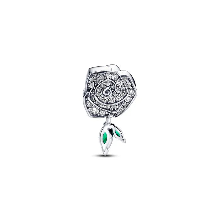 Sparkling Rose in Bloom Charm - Sparkling rose in bloom charm, adding a floral and luxurious touch to any bracelet.