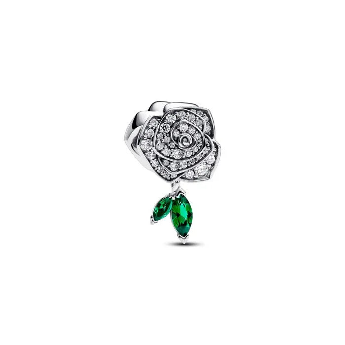 Sparkling Rose in Bloom Charm - Beautiful rose charm with sparkling accents, ideal for nature-themed collections.