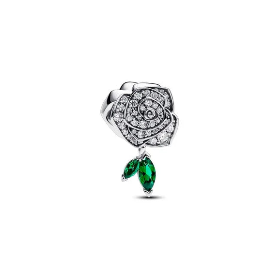 Sparkling Rose in Bloom Charm - Sparkling Rose in Bloom Charm - Beautiful rose charm with sparkling accents, ideal for nature-themed collections.