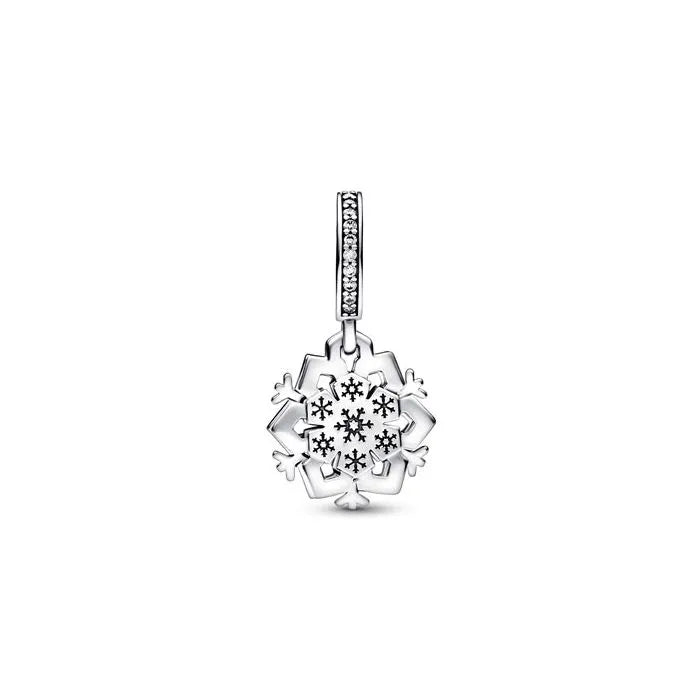 Sparkling Snowflake Double Dangle Charm - Double dangle snowflake charm with sparkle, perfect for winter-themed jewelry.