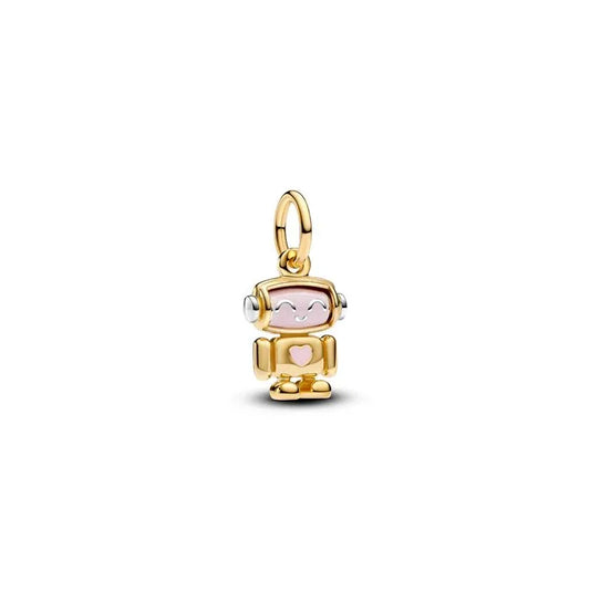 Spinnable Face Robot Dangle Charm Pandora Shine - Fun robot charm with spinnable face, ideal for playful collections.