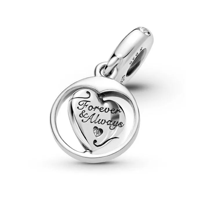 Spinning Forever Always Soulmate Dangle Charm - Romantic spinning charm with soulmate inscription, celebrating love.