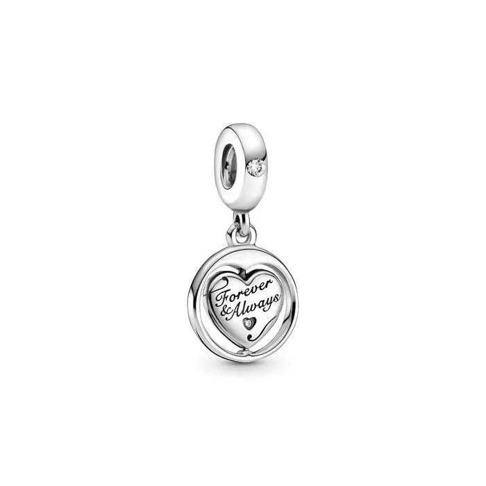 Spinning Forever Always Soulmate Dangle Charm - Engraved soulmate dangle charm with a spinning element, ideal for loved ones.