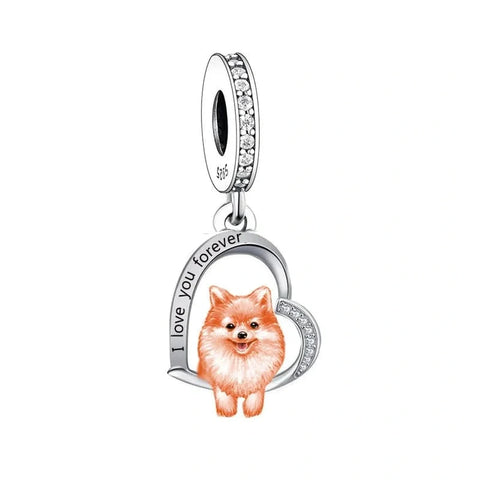 Spitz love Orange Dog silver heart Charm - Spitz love Orange Dog silver heart Charm