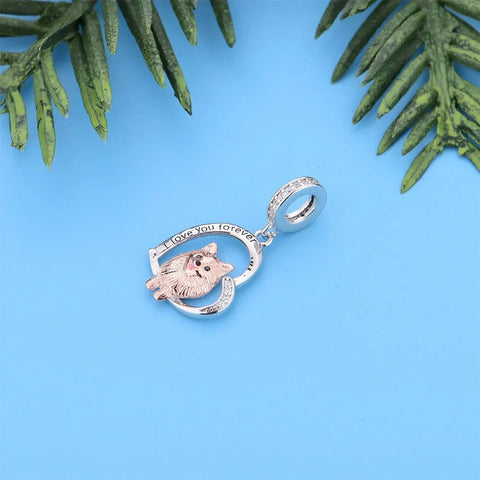 Spitz love Orange Dog silver heart Charm