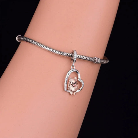 Spitz love Orange Dog silver heart Charm - Spitz love Orange Dog silver heart Charm