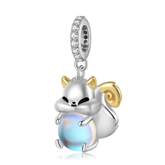 jewlouli squirrel hugging a light sphere dangle pandora charm jewelry fits pandora bracelet