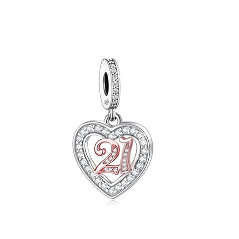 st Birthday Rose Gold Heart Dangle Charm - st Birthday Rose Gold Heart Dangle Charm