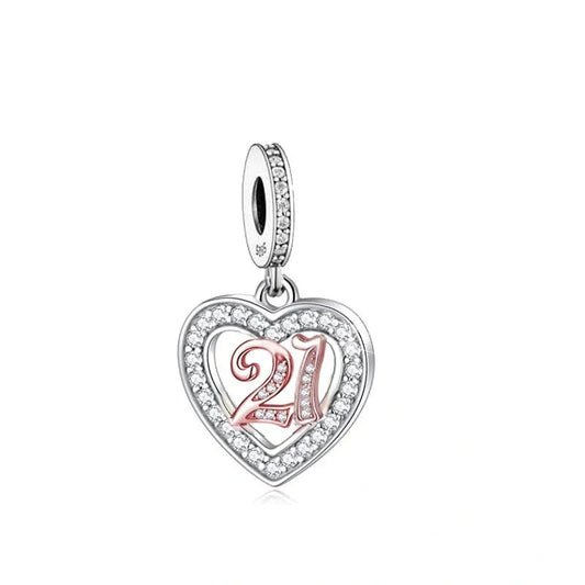 st Birthday Rose Gold Heart Dangle Charm