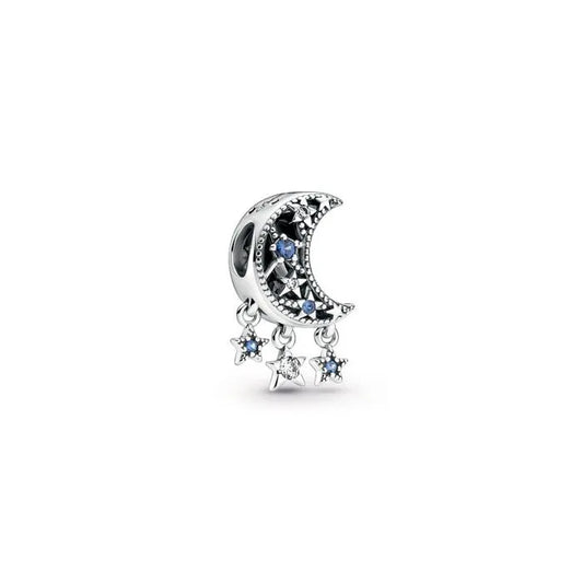 Sterling silver moon and stars charm with blue crystals