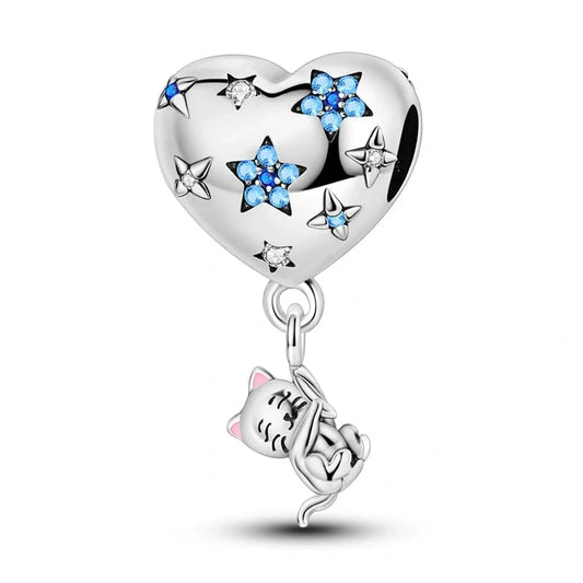jewlouli starry heart playful cat pandora charm jewelry fits pandora bracelet