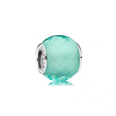 Sterling Silver Aqua Blue Swirl Bead Charm - Sterling Silver Aqua Blue Swirl Bead Charm