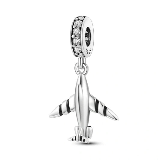 Sterling Silver Airplane Charm with Sparkling Stones