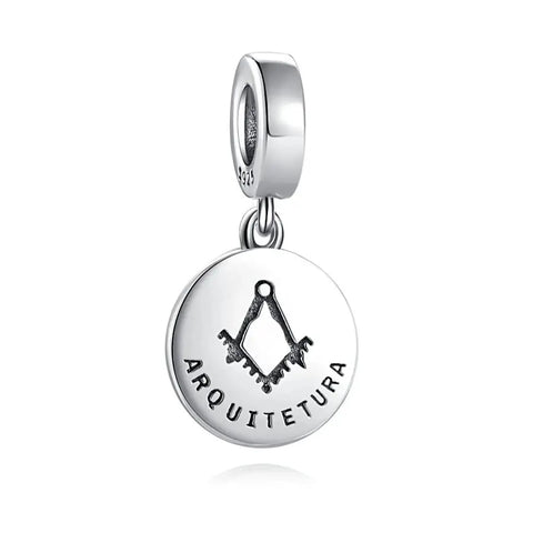 Architecture Symbol Charm - Architecture Symbol Charm - Engraved Compass and Square Bead