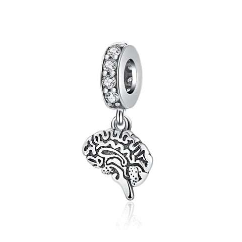 Brain Charm - Brain Charm - Intricate Medical Science Dangle Bead with CZ Accents