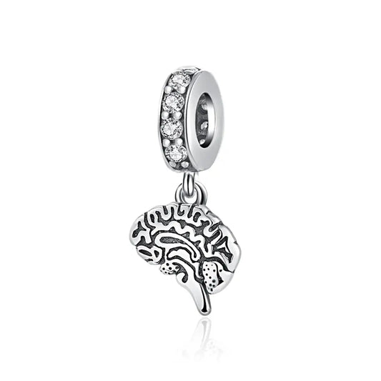 Brain Charm - Intricate Medical Science Dangle Bead with CZ Accents