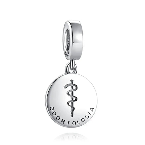Dentistry Symbol Charm - Dentistry Symbol Charm - Engraved Caduceus Medical Bead