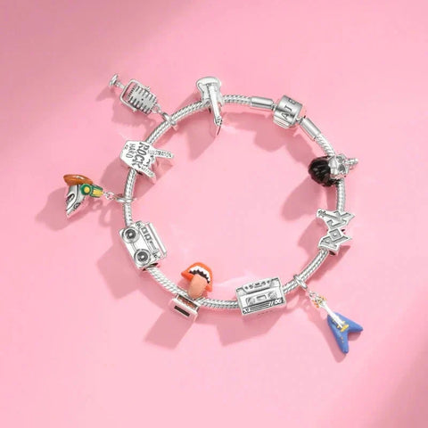 Silver charm bracelet.