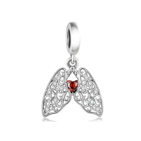 Filigree Lungs Charm - Medical Respiratory Organ Bead with Heart
