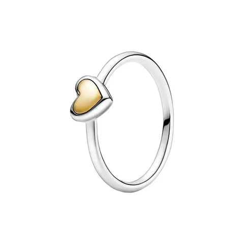 Silver Domed Golden Heart Ring - Silver Domed Golden Heart Ring