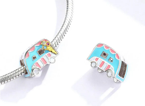 Colorful Ice Cream Truck Charm - sterling silver ice cream van charm