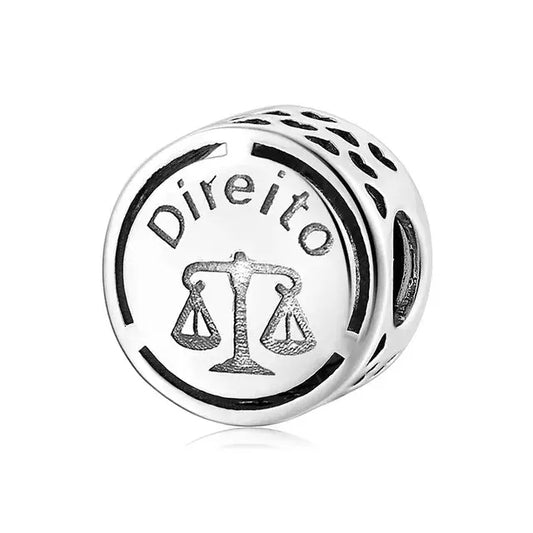 Law Symbol Cube Charm - Engraved Direito Justice Scale Bead