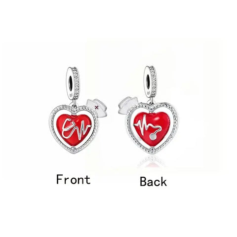 Nurse Red Heart Charm - Nurse Heart Charm - Red Enamel Medical Love Bead