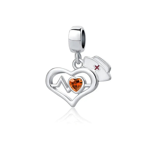Nurse Heartbeat Charm - Nurse Heartbeat Charm - Medical Symbol Heart with CZ Accent