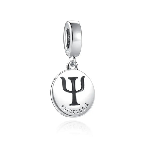 Psychology Symbol Charm - Psi Letter Engraved Disc Bead