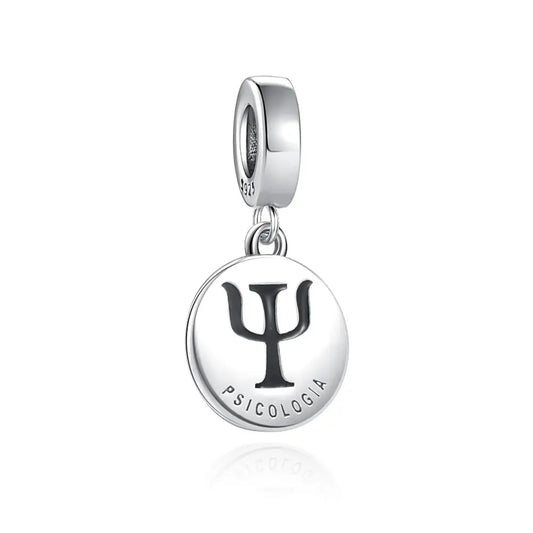 Psychology Symbol Charm - Psi Letter Engraved Disc Bead