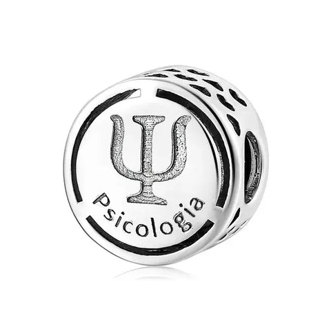 Psychology Symbol Cube Charm - Engraved Psicologia Psi Symbol Bead