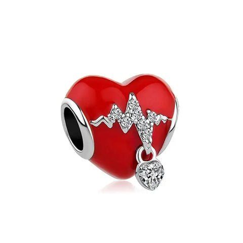 Red Heart ECG Charm - Red Heart ECG Charm - Crystal-Encrusted Heartbeat Bead