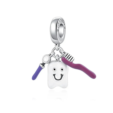 Smiling Tooth Charm - Smiling Tooth Charm - Cute Dental Hygiene Bead with Brush & Paste