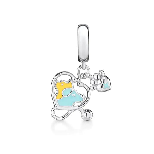 Veterinary Heart Charm - Pet Paw and Dog Lover's Symbol Bead