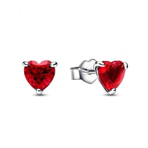 Sterling Silver Heart-Shaped Red Stud Earrings - Sterling Silver Heart-Shaped Red Stud Earrings
