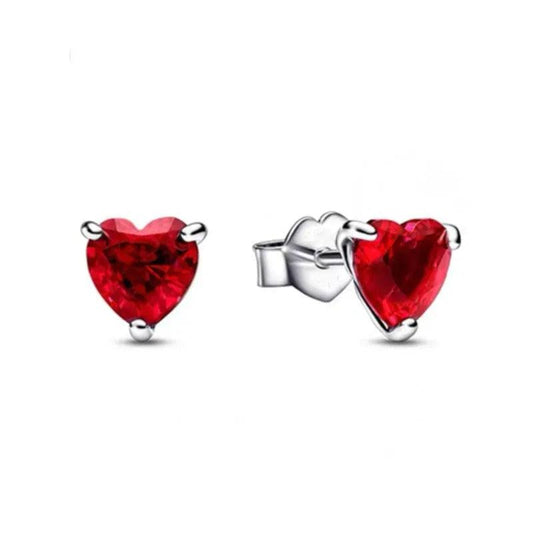 Sterling Silver Heart-Shaped Red Stud Earrings