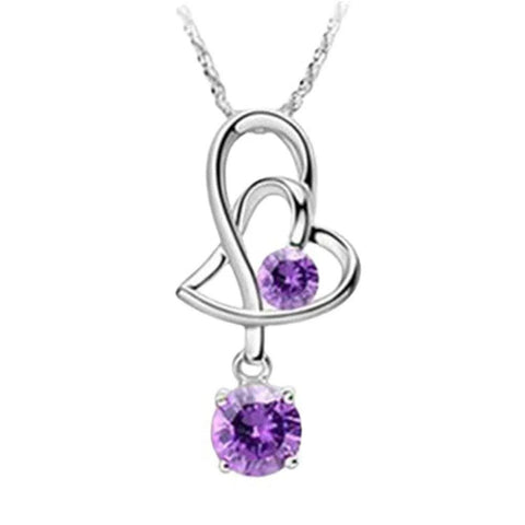 Sterling Silver Amethyst violet Heart Pendant Necklace
